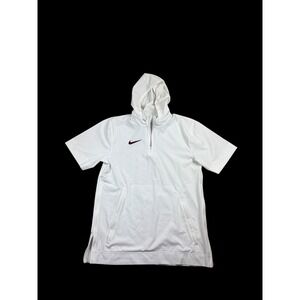 Nike Mens Short Sleeve Quarter Zip Hoodie White Maroon Swoosh Side Zip Small